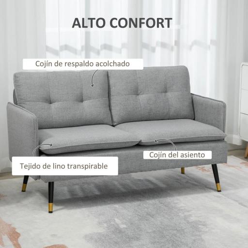Sofá de Salón de 2 Plazas Moderno con 4 Cojines Reposabrazos y Patas de Acero Carga 240 kg 139x68x80 cm Gris [2]