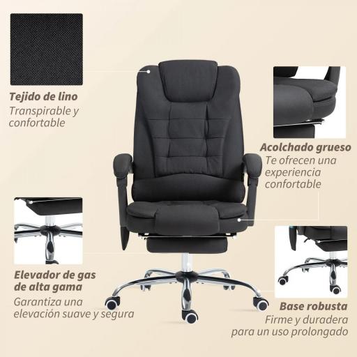 Silla de Oficina con 6 Puntos de Masaje Función de Calentamiento Reposapiés y Control Remoto 65x70x111-119 cm Negro [3]