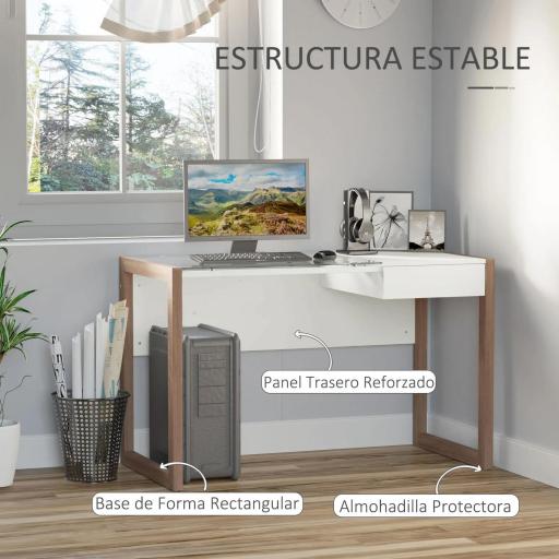 Mesa de Ordenador Mesa de Escritorio Diseño Moderno con Tablero de Vidrio Templado Cajón Combinación de Estilos para Oficina Estudio 120x60x75 cm Blanco [5]