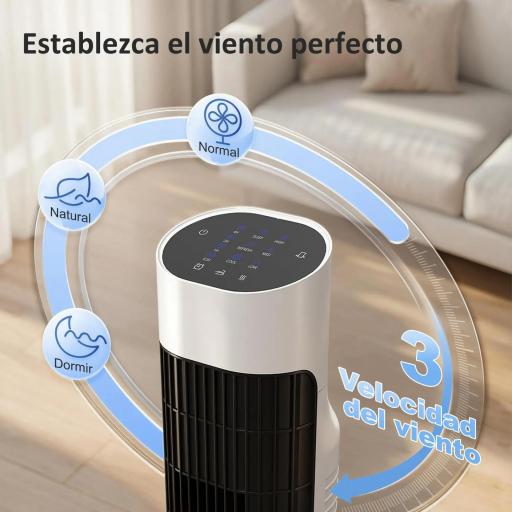 Ventilador de Torre Silencioso con Control Remoto 3 Velocidades 3 Modos Temporizador 7,5H Oscilación 70° Blanco y Negro [7]