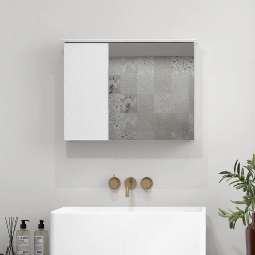 Armario con Espejo para Baño con Estante Ajustable Mueble para Baño Estilo Moderno 65x15x49 cm Blanco [3]