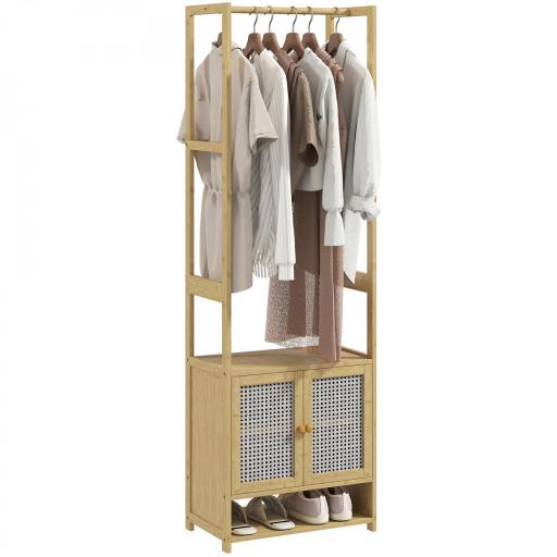 Perchero de Bambú con Armario Zapatero Barra para Colgar Estante Ajustable para Entrada Pasillo 53x31x168 cm Natural [8]