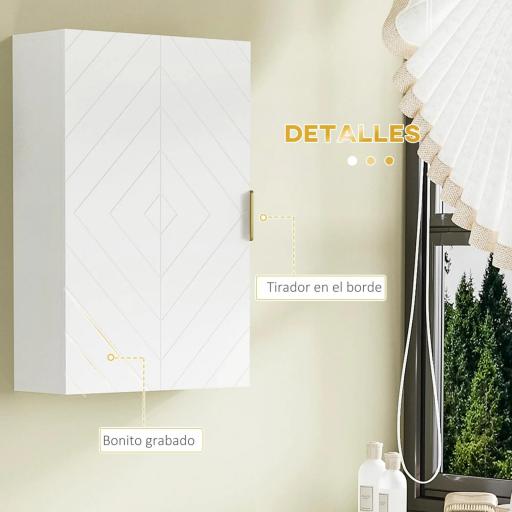 Mueble para Baño Suspendido con 1 Asa de Acero y Estantes Ajustables Estilo Moderno 40x15x60 cm Blanco [5]