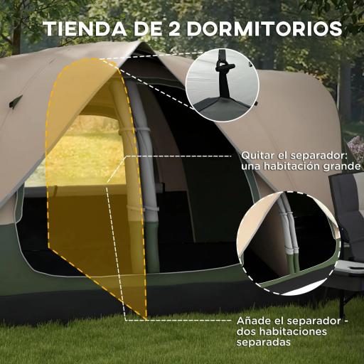 Tienda de Campaña Plegable con 2 Habitaciones y Bolsa de Transporte Impermeable 450x215x180 cm Verde Oliva y Marrón [4]
