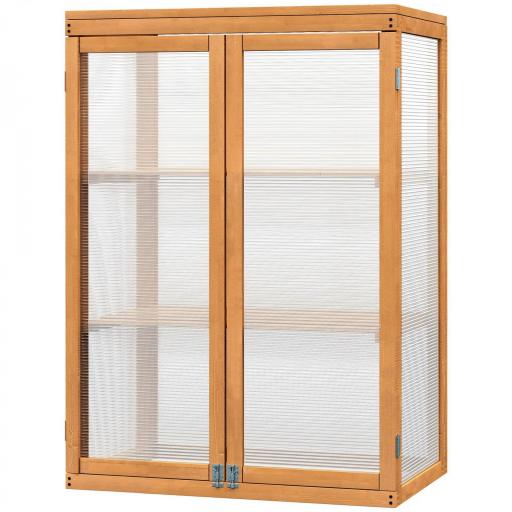 Invernadero de Jardín de Madera y Policarbonato Invernadero Vivero Casero con 3 Estantes 2 Puertas y Tapa Abatible para Cultivo de Plantas Terraza Patio 76x47x110 cm Natural [8]