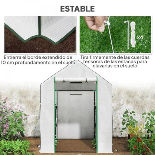 Invernadero de Exterior con 6 Estantes Puerta Enrollable Cubierta de PE y Marco de Acero 140x143x190 cm Blanco [5]