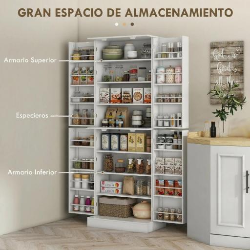 Armario Despensa de Cocina con 4 Puertas con Estantes Estantes Ajustables para Sala de Estar Comedor Blanco [7]