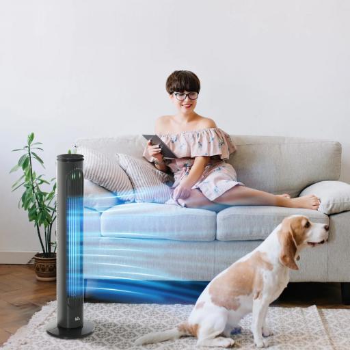 Ventilador de Torre Silencioso con Control Remoto 3 Velocidades 3 Modos Temporizador 10H Oscilación 70° Gris Oscuro