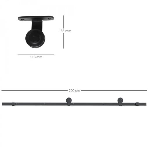 Herrajes para Puerta Corredera 200 cm Kit de Accesorios para Puerta de Granero de Madera 200x40x0,6 cm Negro [1]