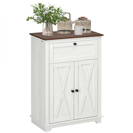 Aparador para Salón Armario de Almacenamiento con Puertas Dobles Cajón y Estante Ajustable 60x30x87,4 cm Blanco [8]