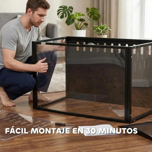 Jaula para Hámster Grande 105x51x53 cm con Tapa Ventilada Abatible, Marco de Acero, Paneles Transparentes Negro [7]