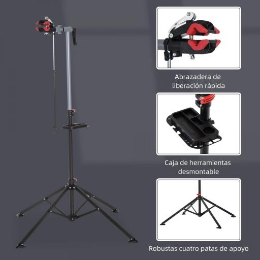 Soporte de Reparación Caballete para Bicicleta con Altura Ajustable y Giratorio 100x100x109-180 cm Negro [4]