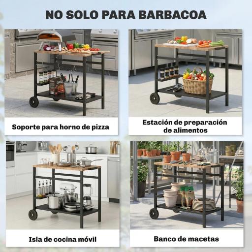Carrito de Barbacoa de 2 Niveles Mesa Auxiliar para Barbacoa Móvil con Ruedas Portabebidas Ganchos Asa Negro y Marrón [4]