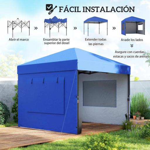 Carpa Plegable Pop-up 3x3 m con 3 Paredes 2 Ventanas Altura Ajustable UPF50+ Bolsa Transporte y Sacos de Arena Azul [5]