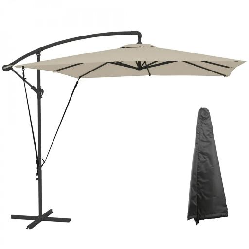 Parasol Excéntrico 247x247 cm con Base Cruzada Manivela Funda Protectora y Toldo Giratorio 360° 247x247x256 cm Caqui [9]