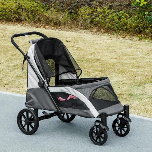 Carrito para Perros Plegable con Ventanas de Malla Cojín Lavable Correas de Seguridad 124x67x100 cm Gris Oscuro [6]