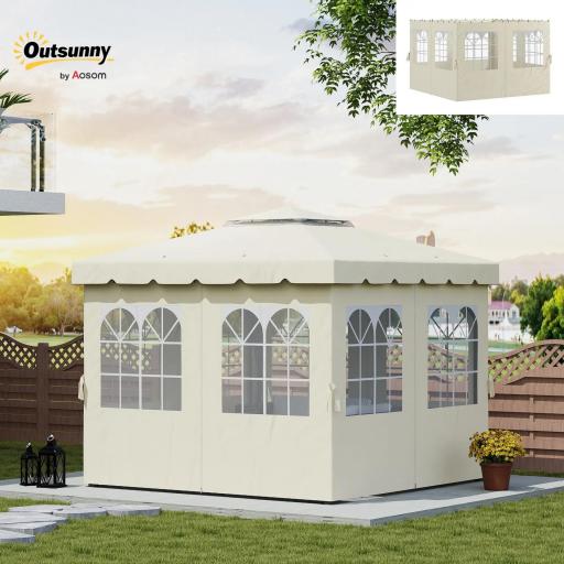 Paredes Laterales de Sustitución para Pérgola 3x3 m con Protección UV Ventanas Transparentes y Cortinas Ajustables Crema [2]