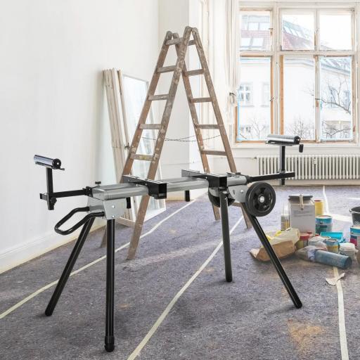 Soporte Universal para Sierra Ingletadora Plegable con Distancia de Trabajo Ajustable Fácil de Transportar y Almacenar 123,5-245x73x96 cm Negro