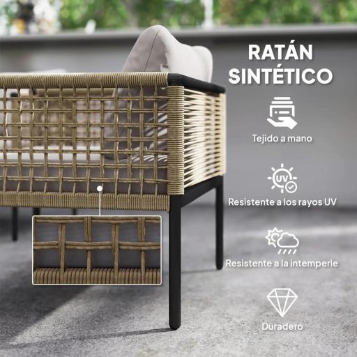 Conjunto de Muebles de Jardín 4 Piezas con Sofá Sillones Mesa de Centro y Cojines Natural y Gris [5]