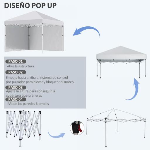 Carpa Plegable Pop-up 3x3 m con 2 Paredes Laterales Anti-UV Altura Ajustable Sacos de Arena y Bolsa de Transporte Blanco [4]