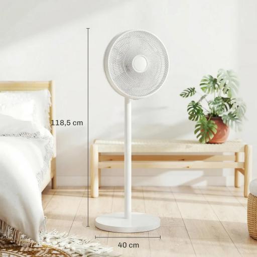 Ventilador de Pie con Control Remoto Altura Ajustable 4 Velocidades Oscilación 80° Temporizador 10H Pantalla LED Blanco [1]