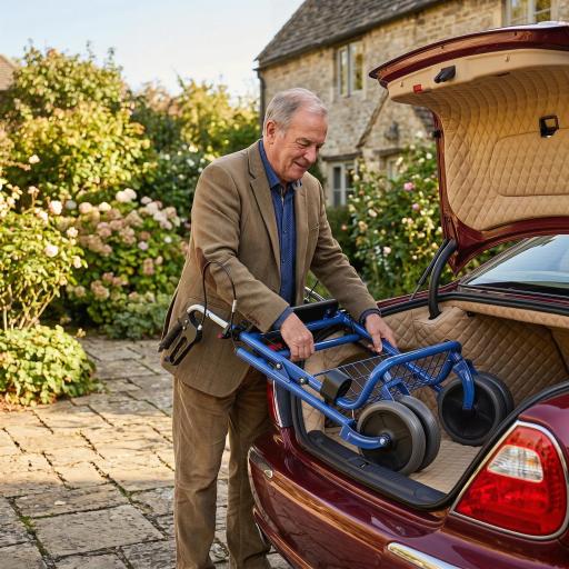 Andador para Ancianos Plegable con Asiento 4 Ruedas Altura Ajustable Frenos de Maneta Cesta Bandeja Porta Bastón Azul [8]