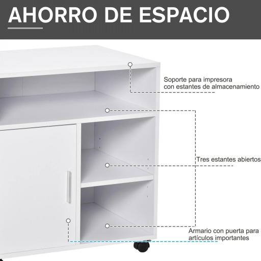 Mueble con Ruedas Armario de Oficina Multifuncional con Estantes con Amplio Espacio de Almacenaje 60x50x65,5 cm Blanco [3]