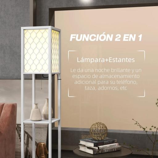 Lámpara de Pie Moderna con Estantes Pantallas de Malla e Interruptor de Cadena para Salón Dormitorio 26x26x156 cm Blanco [2]