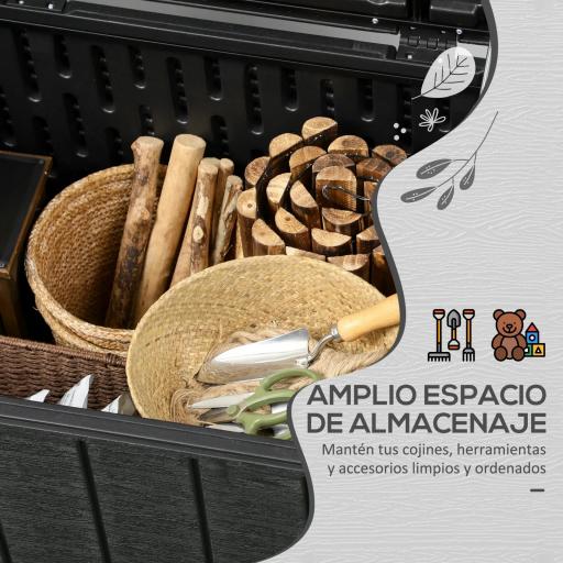 Baúl de Exterior 366L Arcón para Jardín de Plástico de Doble Pared con Ruedas y Asas 122,4x62x64,5 cm Negro [2]