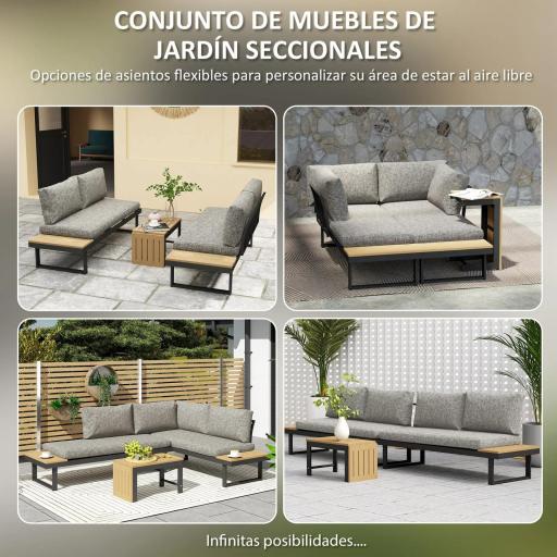 Conjunto de Muebles de Jardín con 2 Sofás de 2 Plazas Mesa de Centro y Cojines Gruesos para Exterior Gris Claro [3]