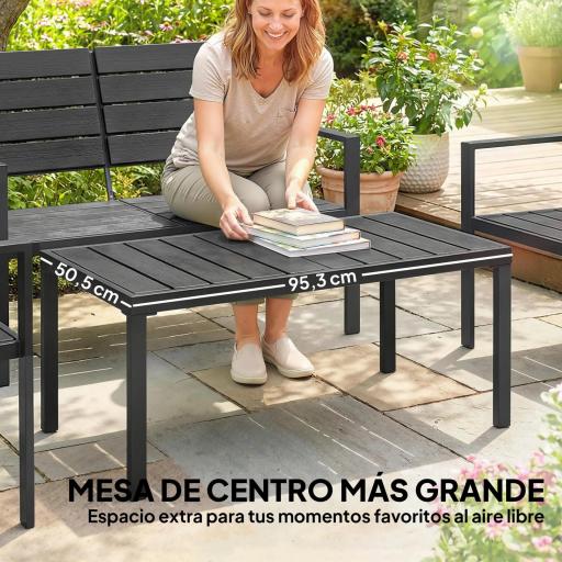 Conjunto de Muebles de Jardín para 4 Personas con Sofá de 2 Plazas 2 Sillones Mesa de Centro Negro [5]