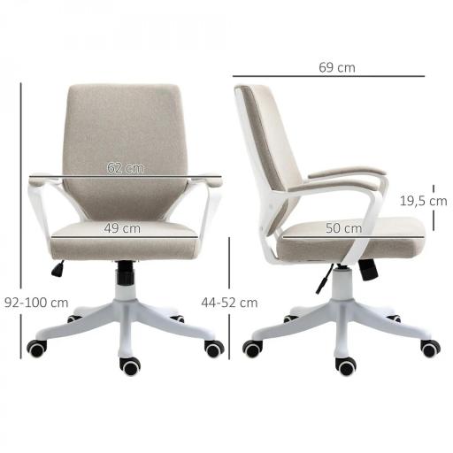 Silla de Escritorio Giratoria Silla de Oficina Basculante con Reposabrazos y Altura Ajustable 62x69x92-100 cm Beige [1]