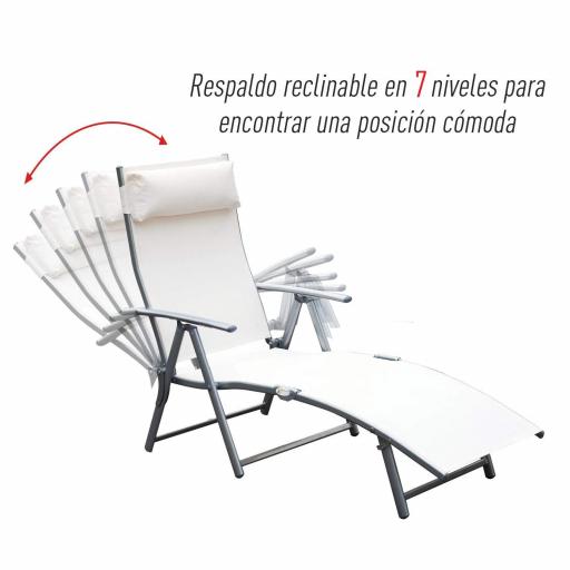Tumbona de Jardín Plegable con Respaldo Ajustable en 7 Niveles Almohada y Reposabrazos 137x63,5x100,5 cm Beige [2]