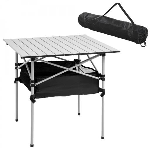 Mesa de Camping Plegable con Almacenaje de Malla y Bolsa de Transporte para Exterior Jardín y Picnic 70x70x69 cm Plata [7]