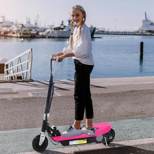 Patinete Eléctrico Plegable para Niños y Adolescentes de +7 Años con Manillar Ajustable en Altura 78x37x87-95 cm Rosa