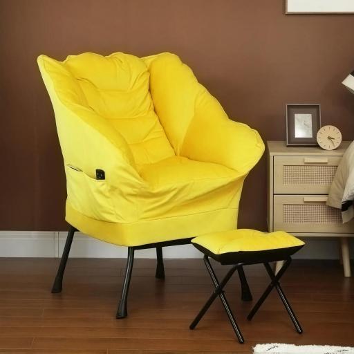 Sillón de Salón con Otomana Sillón de Relax con Bolsillos Laterales y Patas de Acero para Sala de Estar Dormitorio Amarillo