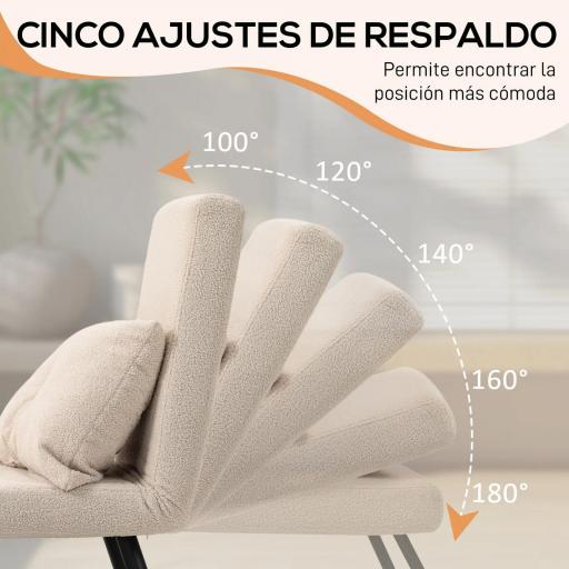 Sofá Cama Individual Plegable Sofá Cama Convertible 4 en 1 Respaldo Ajustable de 5 Niveles y Almohada 63x73x81 cm Beige [3]
