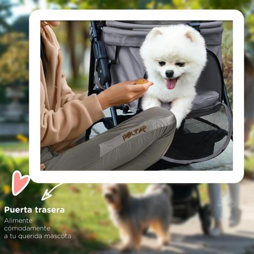 Carrito para Perros Pequeños con Ruedas Universales Cesta de Almacenaje Correas de Seguridad y Ventanas 67x45x96 cm Gris [6]