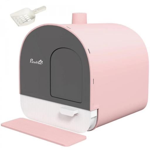 Arenero para Gatos Caja de Arena Cerrada para Gatos con Bandeja Extraíble Pala y Filtro 43x44x47 cm Rosa [9]