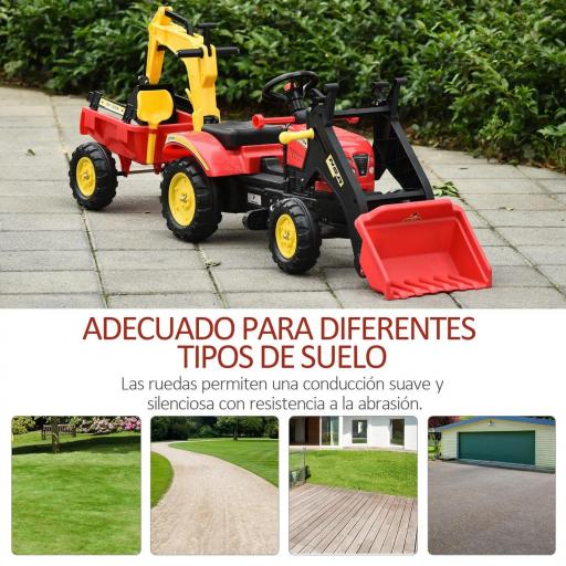 Tractor a Pedales con Remolque Excavador con Pala Frontal Juguete de Conducción para Mayores de 3 Años Dirección y Palas Fáciles de Controlar Soporta hasta 35 kg 179x42x59 cm Rojo [5]