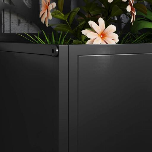 Jardinera Elevada con Panel de Privacidad de Ramas Decorativas de Metal y Opción de Montaje en Pared 61x23x113 cm Negro [3]