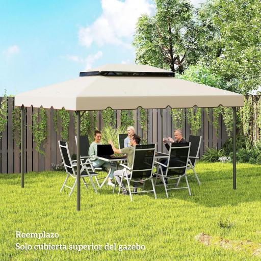 Toldo de Recambio para Cenador 4x3 m con Techo Doble Orificios de Drenaje Solo Toldo NO Incluye Marco Beige [6]