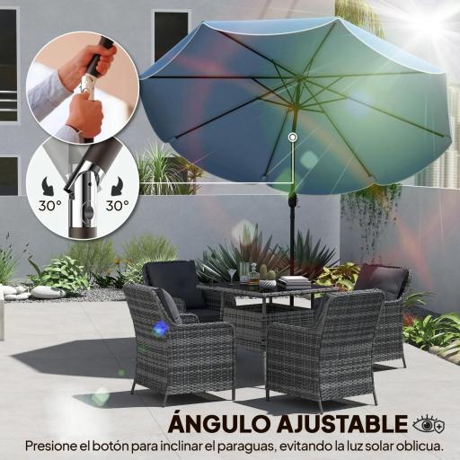 Sombrilla Terraza Exterior Ø2,7 m Sombrilla con Inclinación Ajustable 3 Posiciones Manivela y Volante Azul Celeste [3]