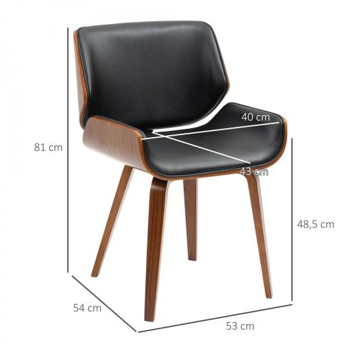 Pack de 2 Sillas de Comedor con Patas de Madera Tapizadas en Cuero Sintético Respaldo Curvado 53x54x81 cm Negro [1]