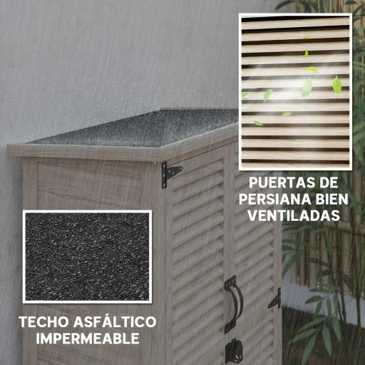 Caseta de Jardín de Madera 75x50x118 cm Armario para Almacenaje de Herramientas con 2 Estantes y 2 Puertas Natural [3]