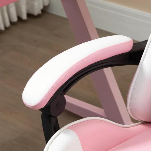 Silla Gamer Reclinable con Reposapiés Sillón Gaming con Reposacabezas Cojín Lumbar y Altura Ajustable 64x67x127 cm Rosa [6]