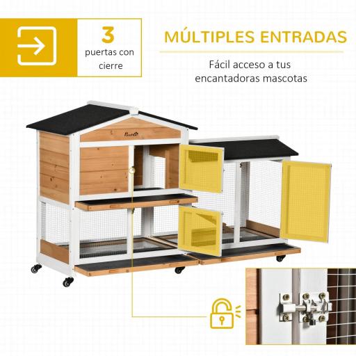 Conejera Exterior 157,4x53x99,5cm Jaula para Conejos Grande con Ruedas Techo Asfáltico Bandeja Extraíble y Rampa Natural [3]