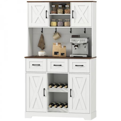 Alacena de Cocina con Botellero para 8 Botellas 4 Puertas 3 Cajones Encimera Amplio 100x38x172 cm Blanco [9]