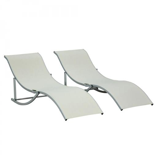  2 Tumbonas Plegables en Forma de S Ergonómica con Marco de Aluminio Texteline para Piscina Patio Jardín Terraza 165x61x63 cm Crema [8]
