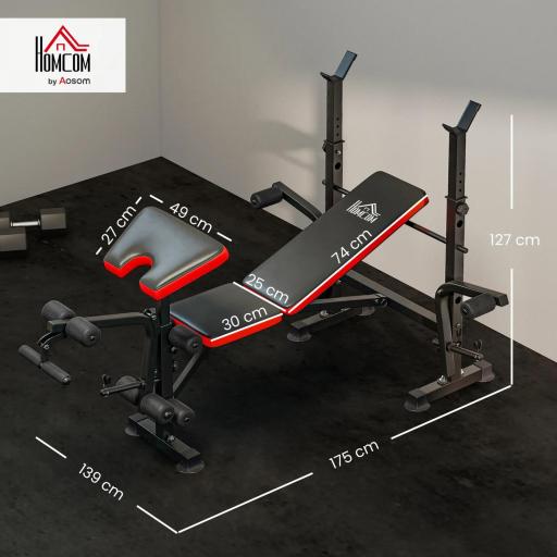 Banco de Pesas Multifuncional Banco de Musculación con Respaldo Ajustable Soporte de Barras Extensión de Piernas Almohadilla de Predicador Mariposa Entrenamiento en Gimnasio Oficina Negro [1]
